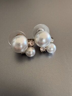 Banana Republic Double Pearl Stud Earrings with Crystal Accents